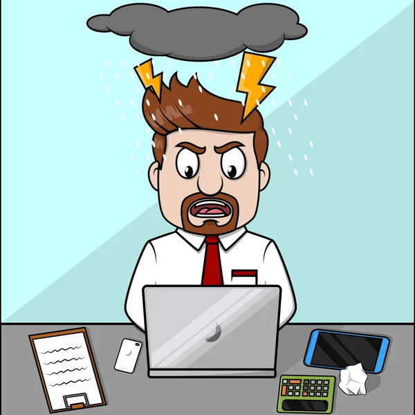 Angry employee laptop — 图库矢量图片