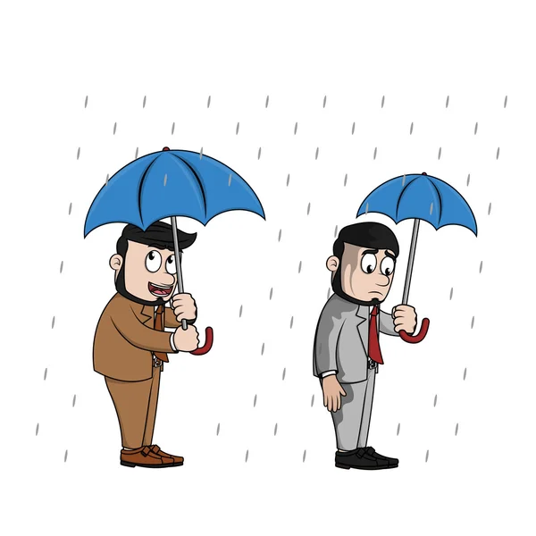 Verksamhet man paraply skydd små och stora en — Stock vektor