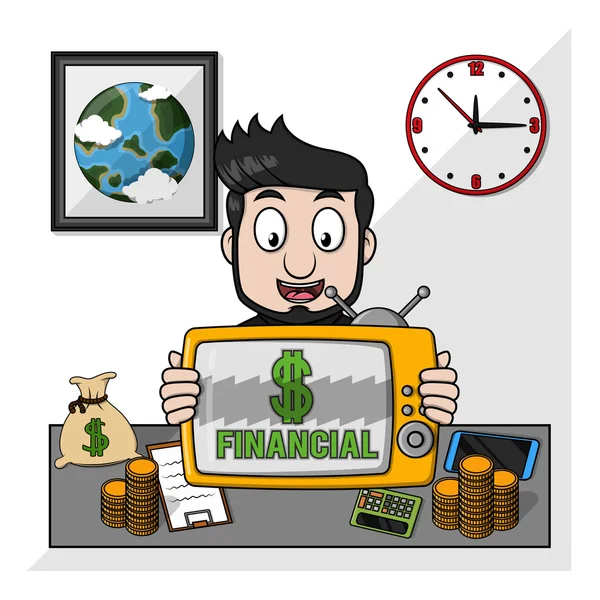 Hombre de negocios noticias financieras felices — Vector de stock