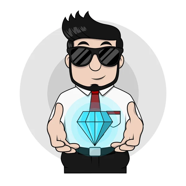 Hombre de negocios mostrando diamante brillante — Vector de stock