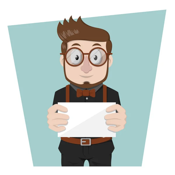 Nerd business man holding paper sign — Stock Vector