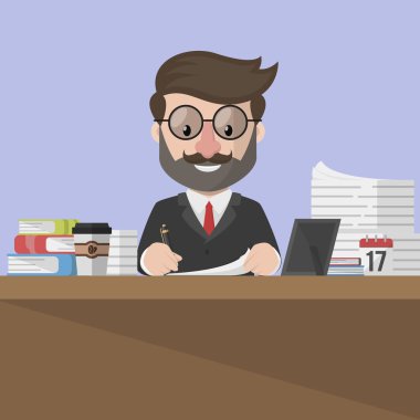İş adamı gülümseme ile çalışma