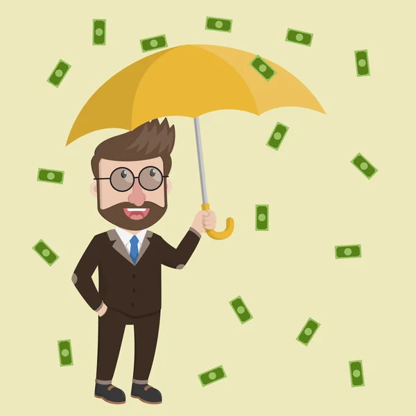 Hombre de negocios lloviendo de dinero — Vector de stock