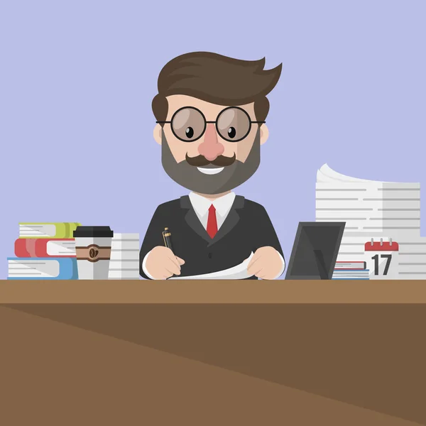 Hombre de negocios trabajando con sonrisa — Vector de stock