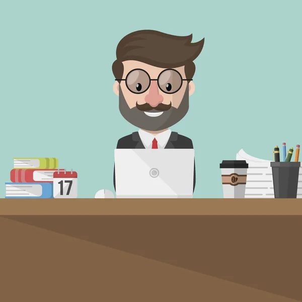 Business man working with laptop — Stock Vector