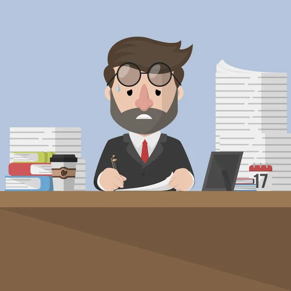 Business man very tired to work — Stock Vector