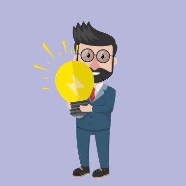 İş adamı tutun ampul fikir lamba