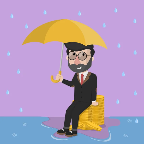 Business man money from rain problem — Stock Vector