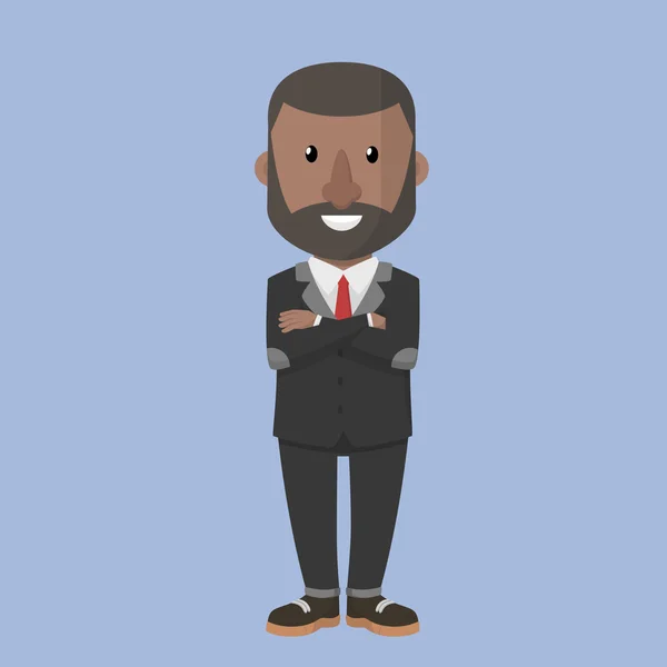 Homme d'affaires noir stand avec sourire — Image vectorielle