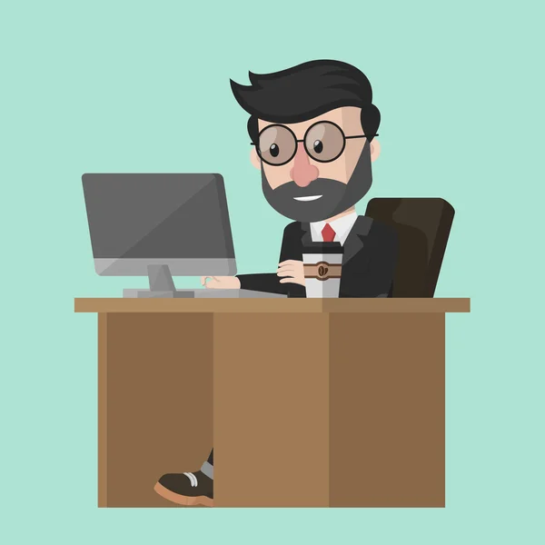 Hombre de negocios trabajar en escritorio de oficina — Vector de stock