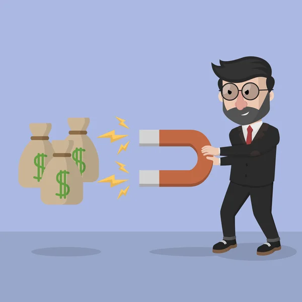 Hombre de negocios tomar dinero con imán — Vector de stock