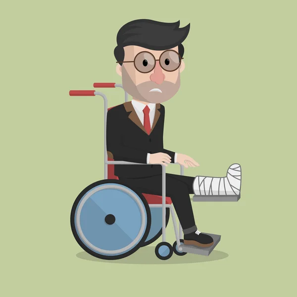 Business man broken leg in wheelchair — Stock Vector