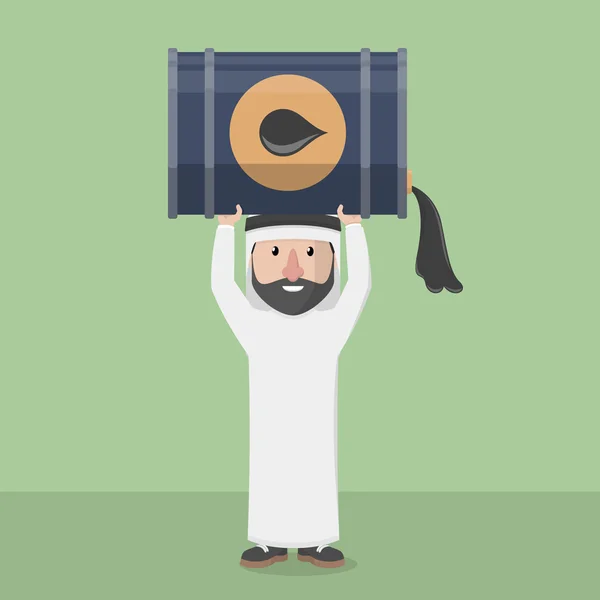Арабский бизнесмен поднимает нефтяной бак — стоковый вектор