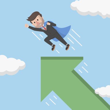 gökyüzüne doğru yükselen bir okla uçan işadamı