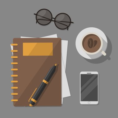 book handphone eyeglasses and coffee clipart