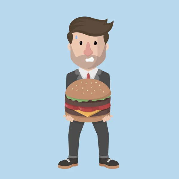 Businessman carrying a large hamburger — Stock Vector