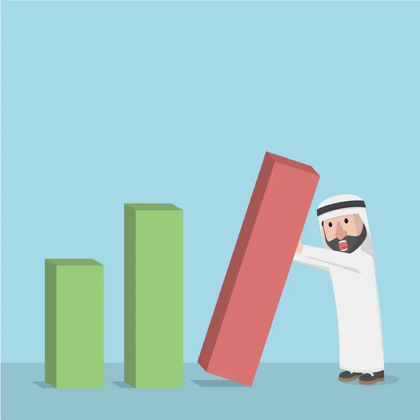 Araba uomo d'affari crollo grafico a barre — Vettoriale Stock