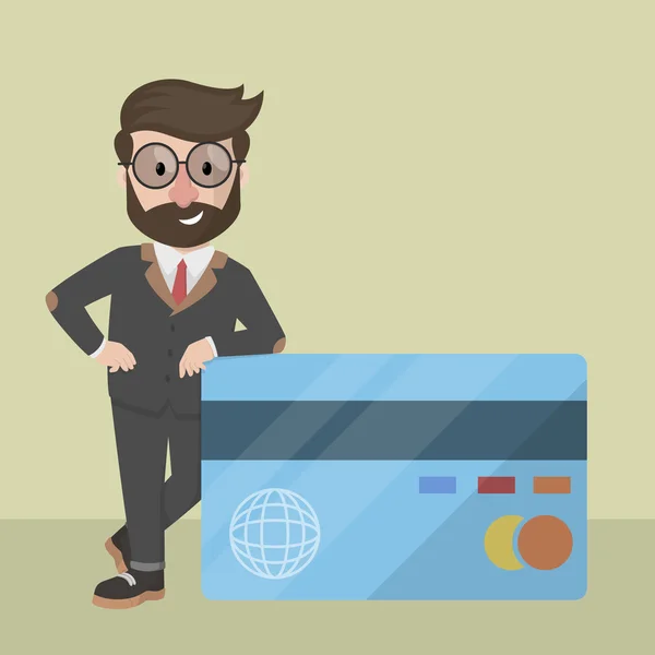 Homme d'affaires appuyé sur la carte de crédit — Image vectorielle