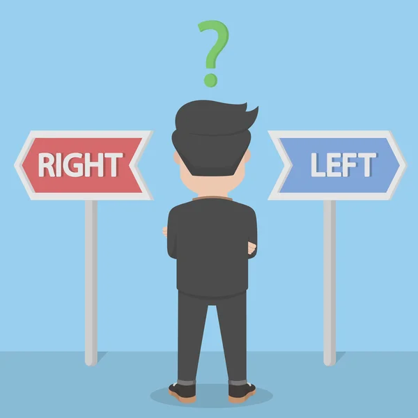 Επιχειρηματίας συγχέεται με την επιλογή προς τα δεξιά ή προς τα αριστερά — Διανυσματικό Αρχείο