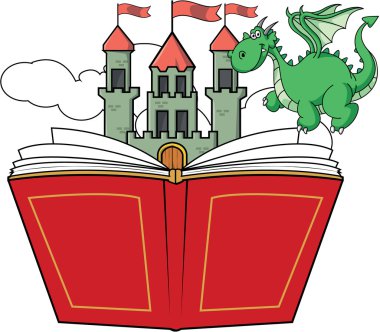 ejderha kitap hikaye ve kale illüstrasyon