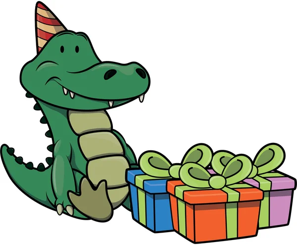 Crocodile using birthday party costume — Stock Vector