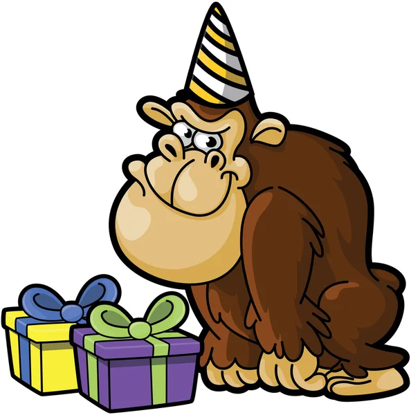 Gorilla using birthday party costume — Stock Vector