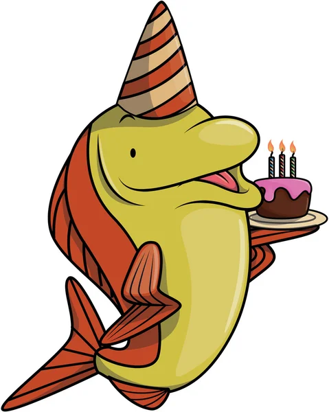 Salmón pescado usando traje de fiesta de cumpleaños — Vector de stock