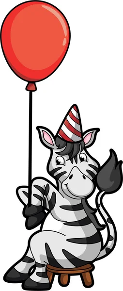 Zebra con palloncino con costume da festa di compleanno — Vettoriale Stock