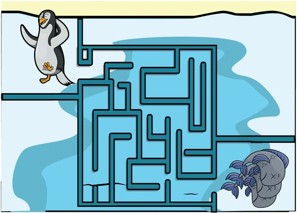 Labyrinth-Spiel: Pinguin und Fisch — Stockvektor