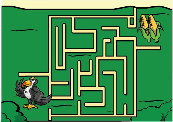 Labyrinth-Spiel: Tukan und Mais — Stockvektor
