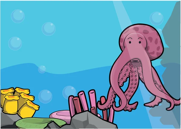 Zee octopus illustratie onder water landschap — Stockvector