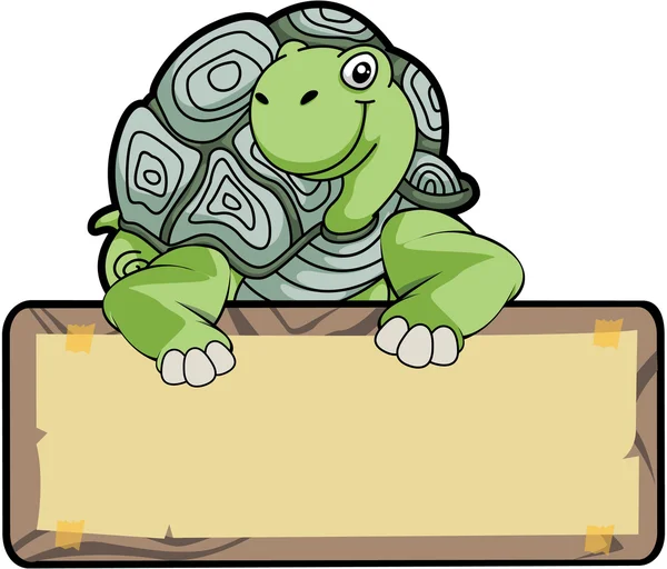 Ilustración de tortuga con banner en blanco — Vector de stock