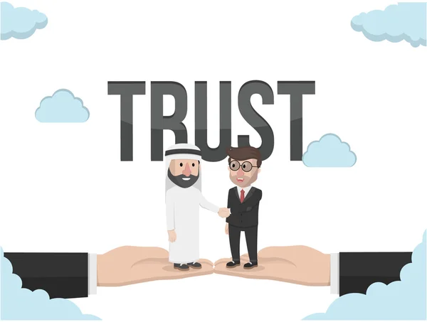 Homme d'affaires arabe et homme d'affaires poignée de main confiance — Image vectorielle