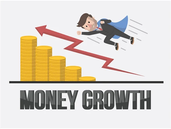 Super zakenman geld groei — Stockvector