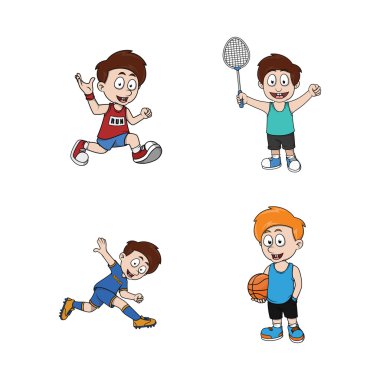 Çocuk sportif illüstrasyon tasarım koleksiyonu
