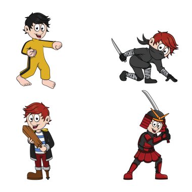 bir çocuk savaşçı illüstrasyon tasarım koleksiyonu