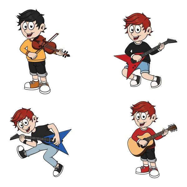 Meninos tocando instrumentos musicais ilustração design —  Vetores de Stock