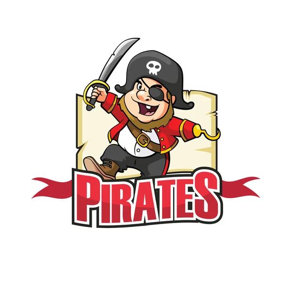 Piraten mit Schild und Schleife bunt — Stockvektor