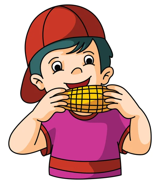 Мальчик ест кукурузу — стоковый вектор