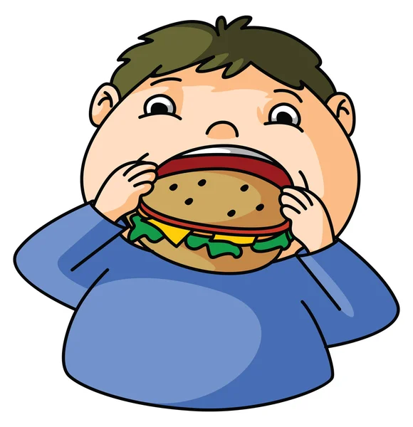 Толстяк ест бургер. — стоковый вектор