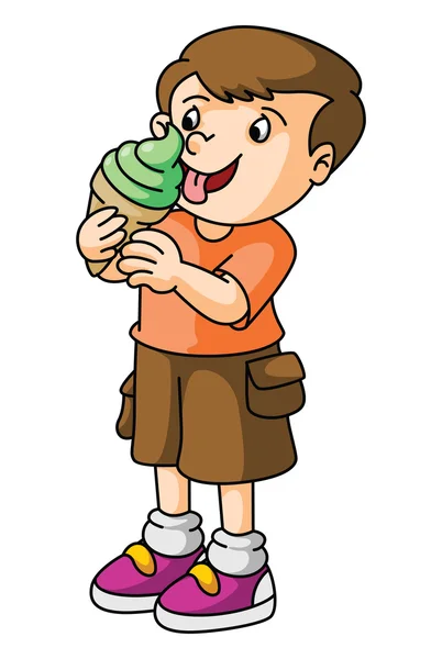 Chico comer helado — Vector de stock