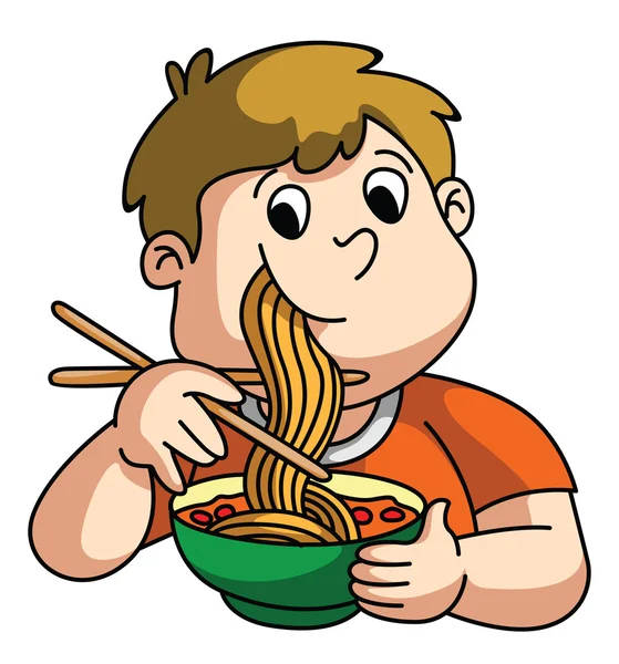 Boy Eating Noodle — Stock Vector