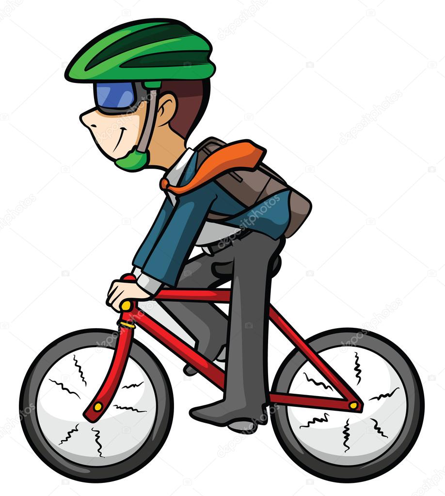 Worker riding bike