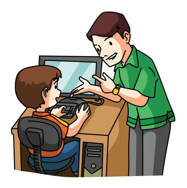 Kid learning Computer — Stock Vector