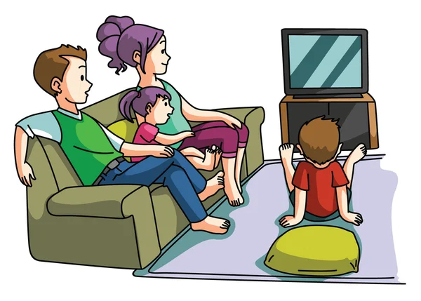 Família assistindo TV tempo — Vetor de Stock