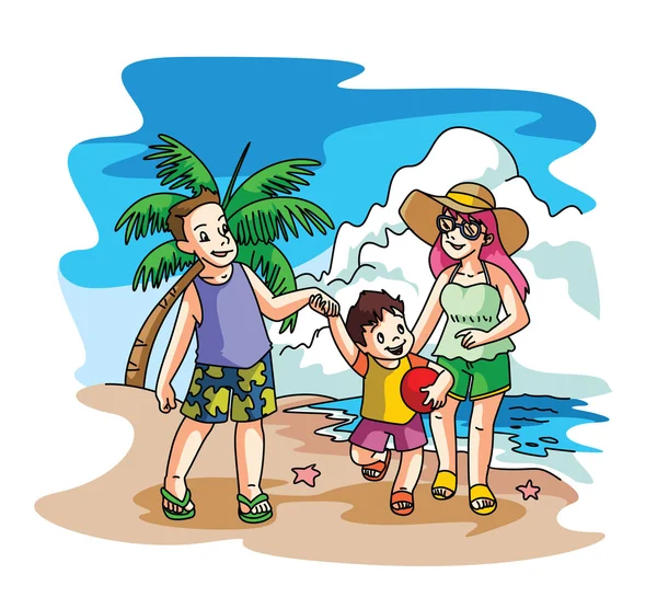 Día de la familia playa — Vector de stock