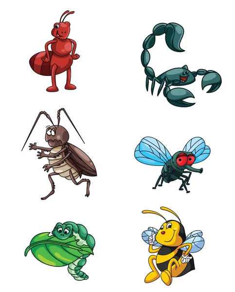 Coleção de desenhos animados de insetos engraçados — Vetor de Stock