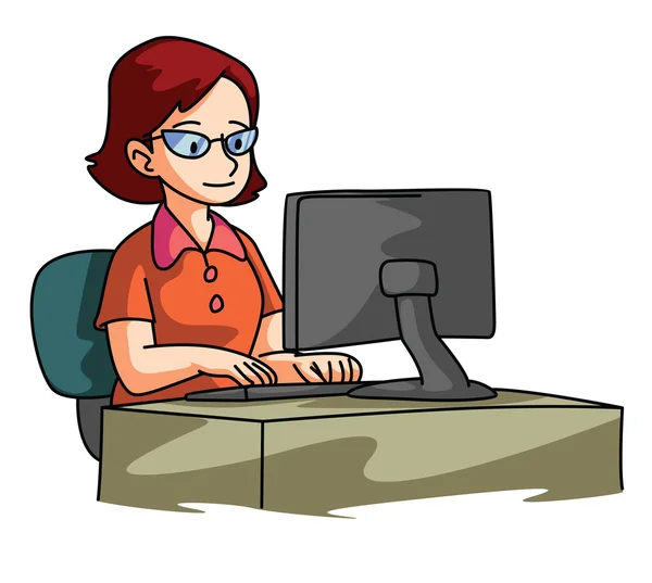 Business Woman Using Computer — Stock Vector