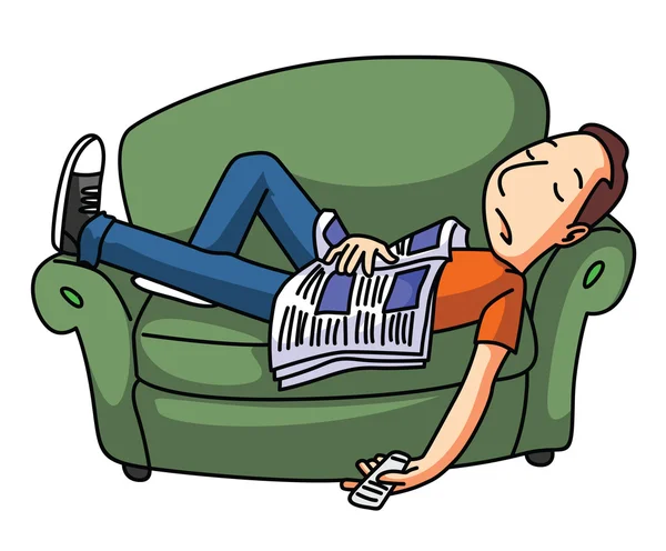 Lazy Man Sleep On Sofa — Stock Vector