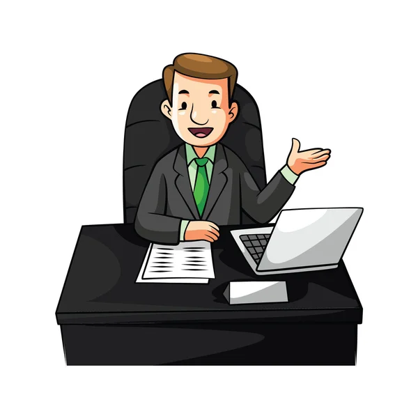 Businessman Desk Cartoon Illustration — Stock Vector